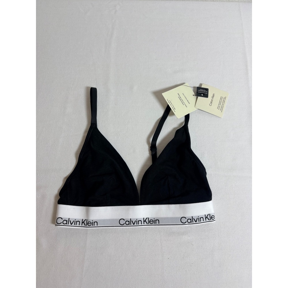 Calvin Klein Triangle Bralette XS Black New Logo Band Cotton Modal B508 002 UB1